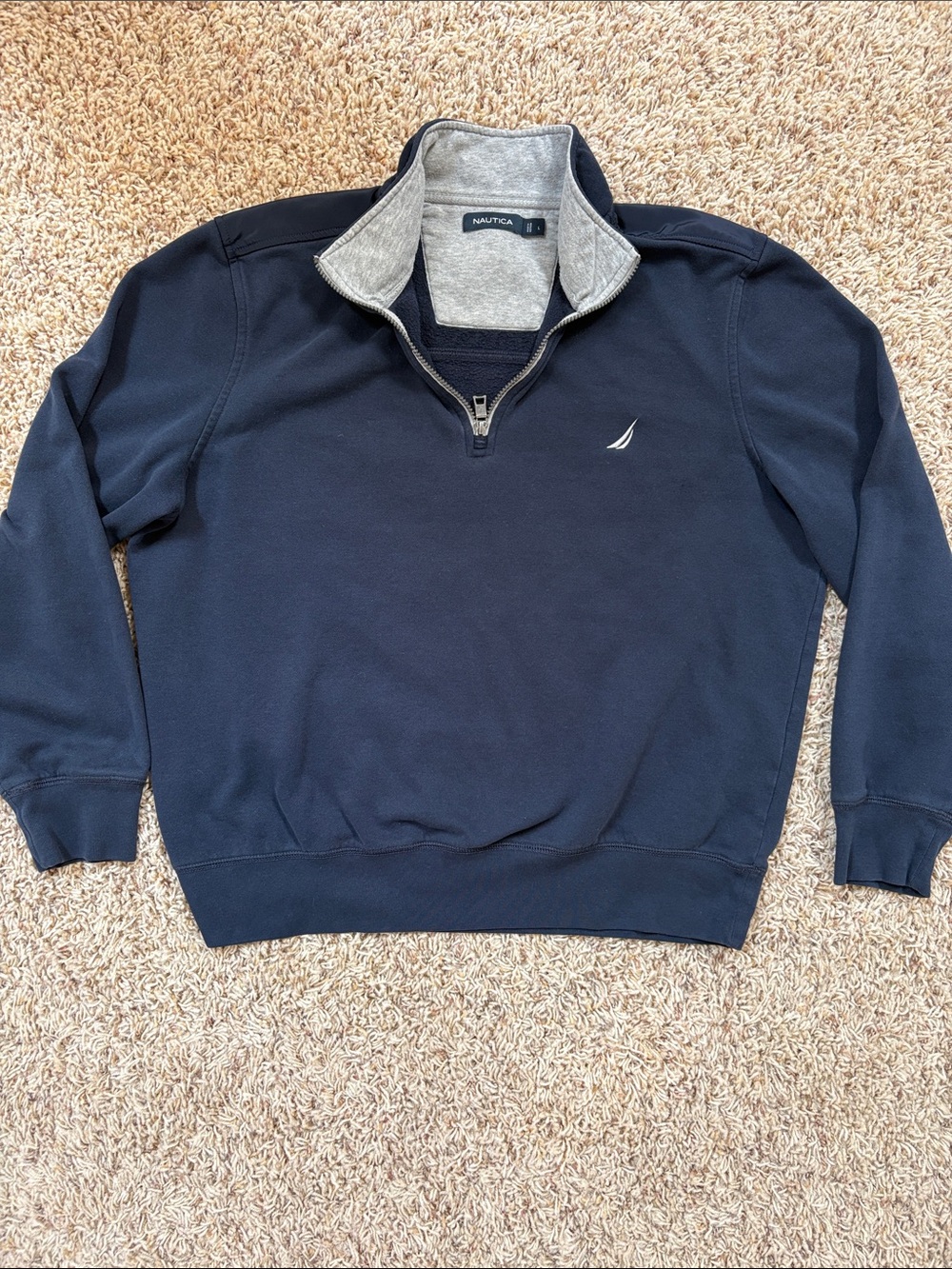 Nautica Men's Navy Half-Zip Pullover with Light Gray Collar